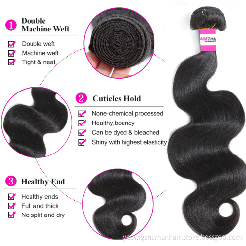 Unprocessed Indian Human Hair Double Weft Body Wave Bundles Wavy Indian Hair Double Weft Bundle Extensions Vendor Wholesale